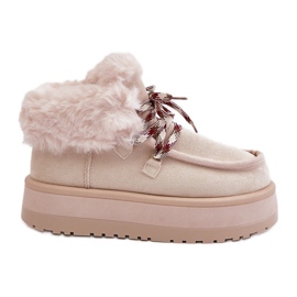 Doposci da donna con plateau basso e pelliccia, colore beige chiaro
