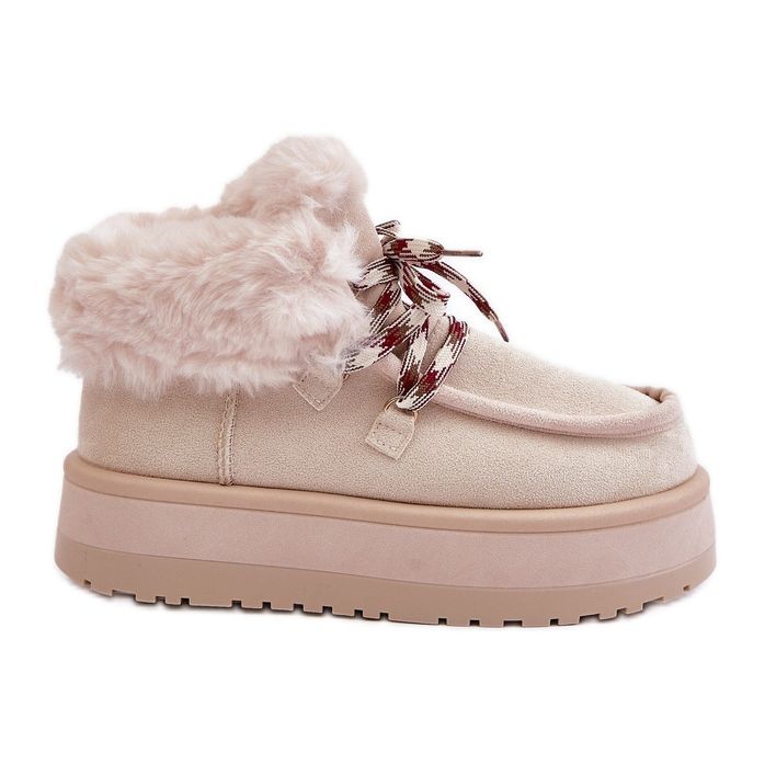 Doposci da donna con plateau basso e pelliccia, colore beige chiaro