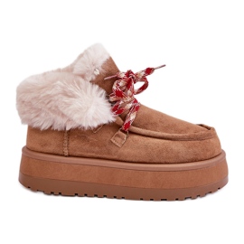 Stivali da neve con plateau basso da donna con pelliccia di Neathren color cammello marrone