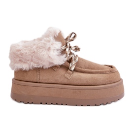 Stivali da neve da donna con plateau basso e pelliccia, Neathren beige scuro