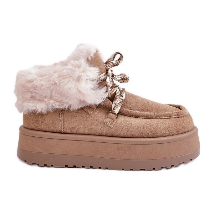 Stivali da neve da donna con plateau basso e pelliccia, Neathren beige scuro