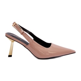 Decolleté in vernice con tacco aperto, Filona Beige