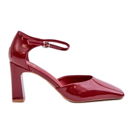 Décolleté Emindria in ecopelle verniciata bordeaux su tacco alto rosso