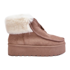 Stivali da neve con plateau da donna con pelliccia e cerniera, Filiala Beige Scuro