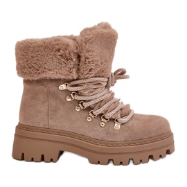Trapper Da Donna Stringati Con Pelliccia, Vaminia Beige Scuro