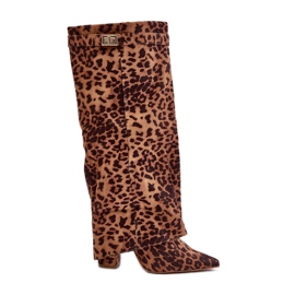 Stivali sopra il ginocchio da donna, Marrone Leopardo, Portora