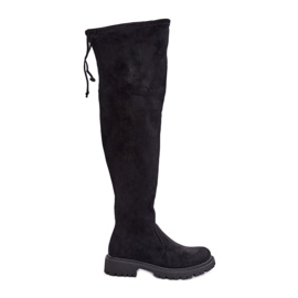 Stivali sopra il ginocchio con tacco piatto in eco-suede, Arkelia Nero