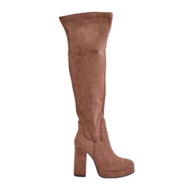 Stivali con Tacco Alto e Platform con Tomaia Sopra Il Ginocchio Eco Camoscio Zistaria Beige Scuro
