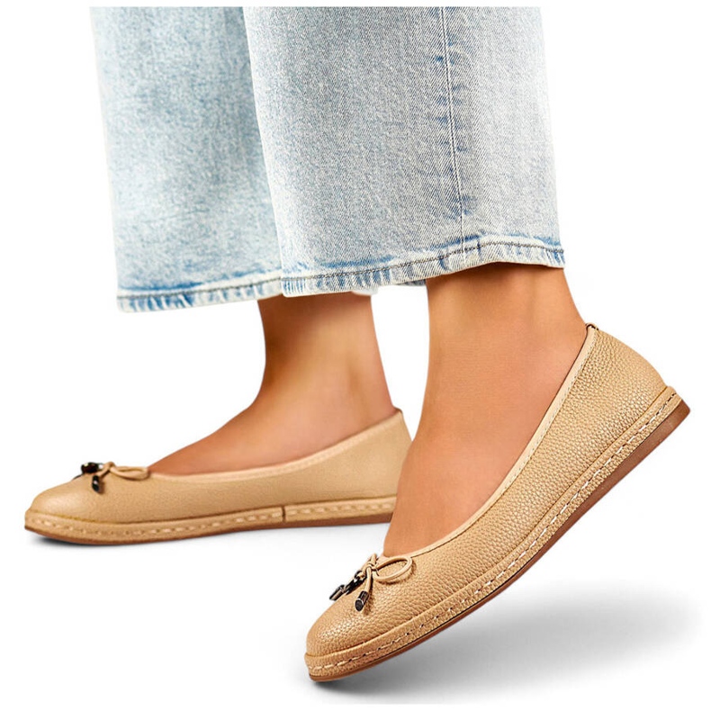 Comode ballerine da donna beige con fiocco GD-XR392A-BE