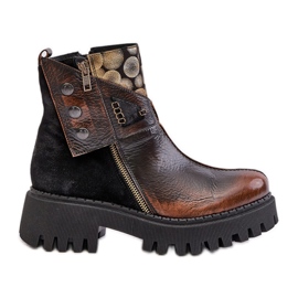 Stivali isolanti in pelle su plateau e tacco piatto Maciejka 06140-25 Oro-Nero