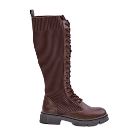 Stivali stringati Vamilena marroni con tomaia elastica marrone