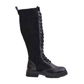 Stivali stringati Vamilena neri con tomaia elastica nero