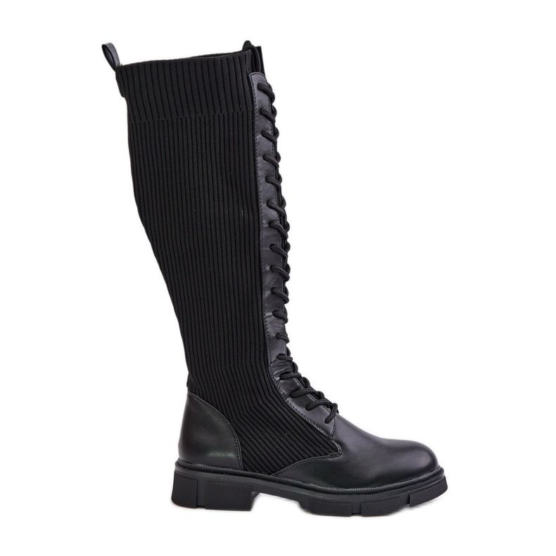 Stivali stringati Vamilena neri con tomaia elastica nero