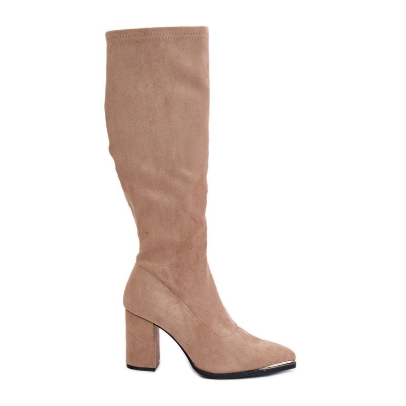 Stivali in eco suede con tacco largo, Batirae Beige