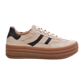 Zazoo N1176 Sneakers in pelle scamosciata con plateau, Beige