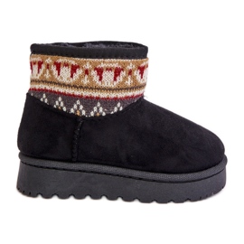 Stivali da neve slip-on per bambini con fantasia, foderati in pelliccia, mirire nere nero