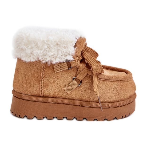 Doposci per bambini isolati con pelliccia color cammello Adelane marrone