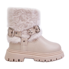 Stivaletti Da Bambina In Eco Pelle Con Pelliccia E Fibbie, Cartemi Beige
