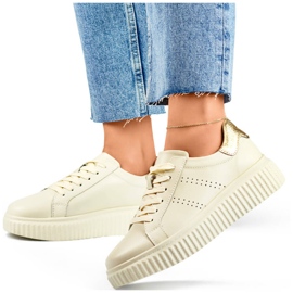 Scarpe sportive da donna in pelle con plateau, beige GD-RS2007BE