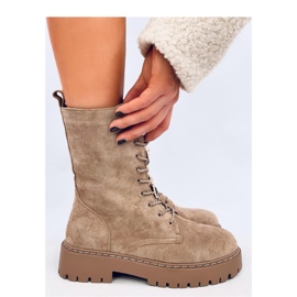 Stivaletti stringati Centro Khaki in pelle scamosciata con papillon - Inello beige