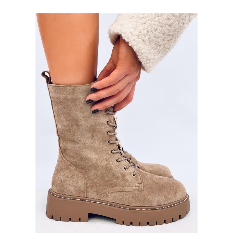 Stivaletti stringati Centro Khaki in pelle scamosciata con papillon - Inello beige