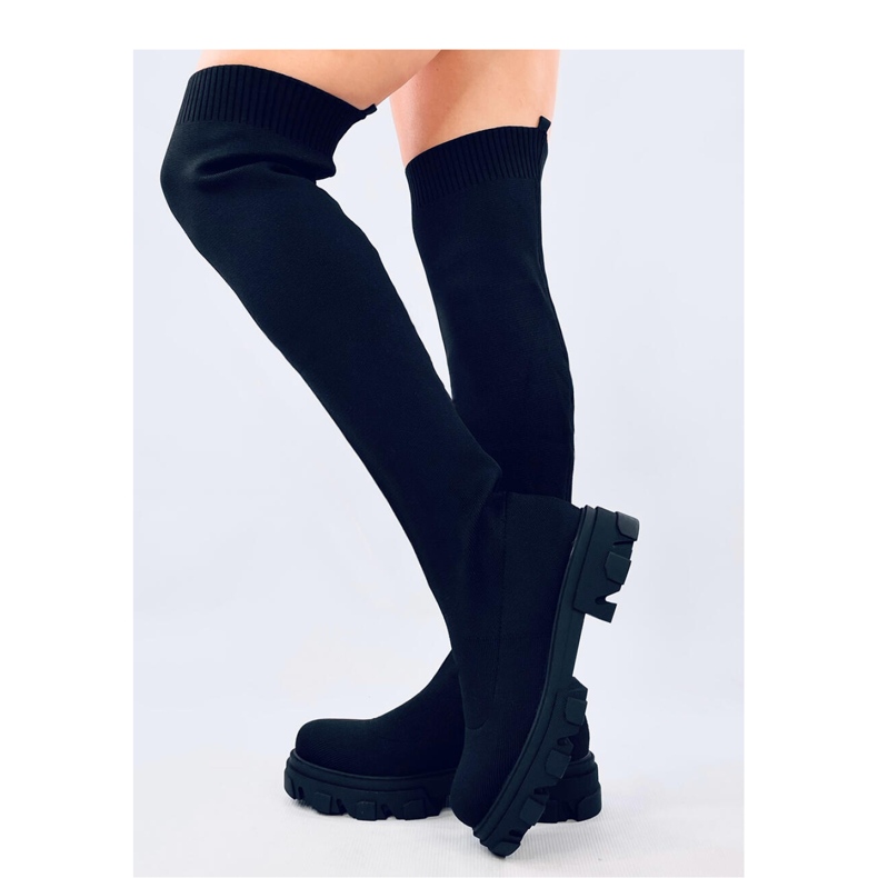 Nusses Stivali sopra il ginocchio neri con tomaia elastica - Inello nero
