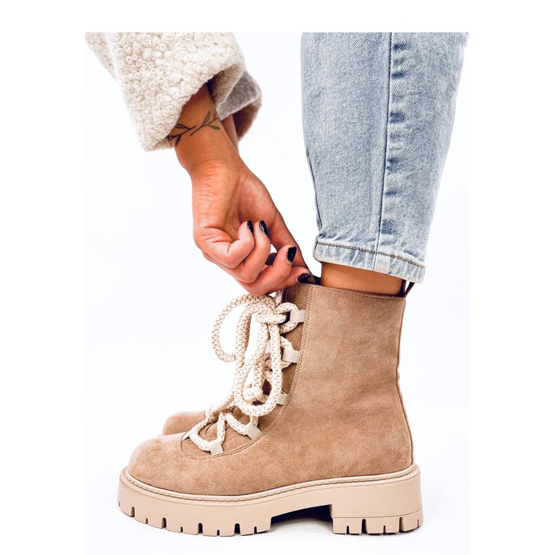 Stivaletti stringati con lacci spessi Smiless Khaki - Inello beige