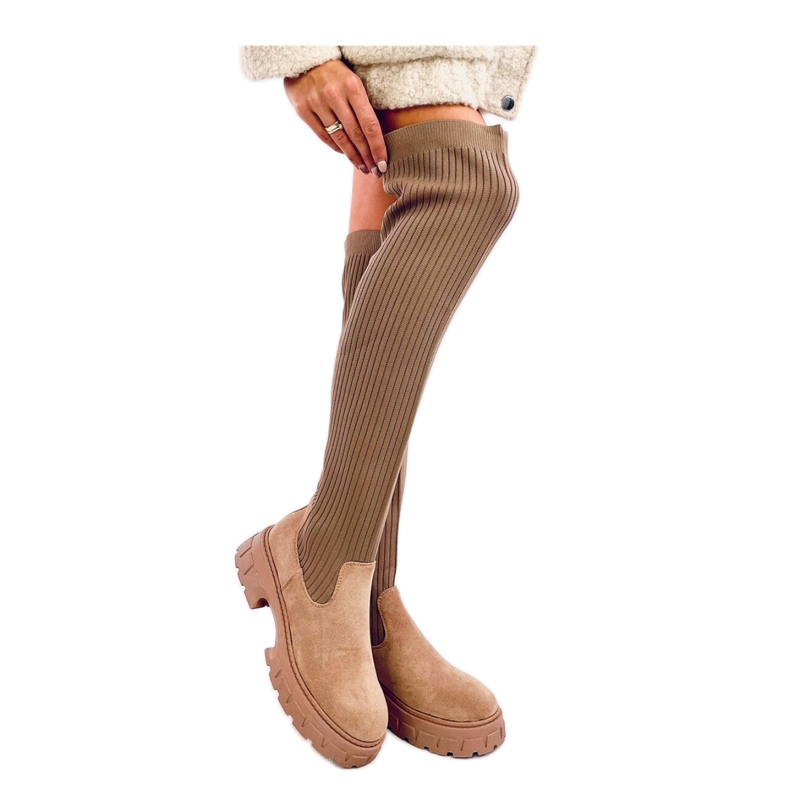 Stivali a calza color kaki beige