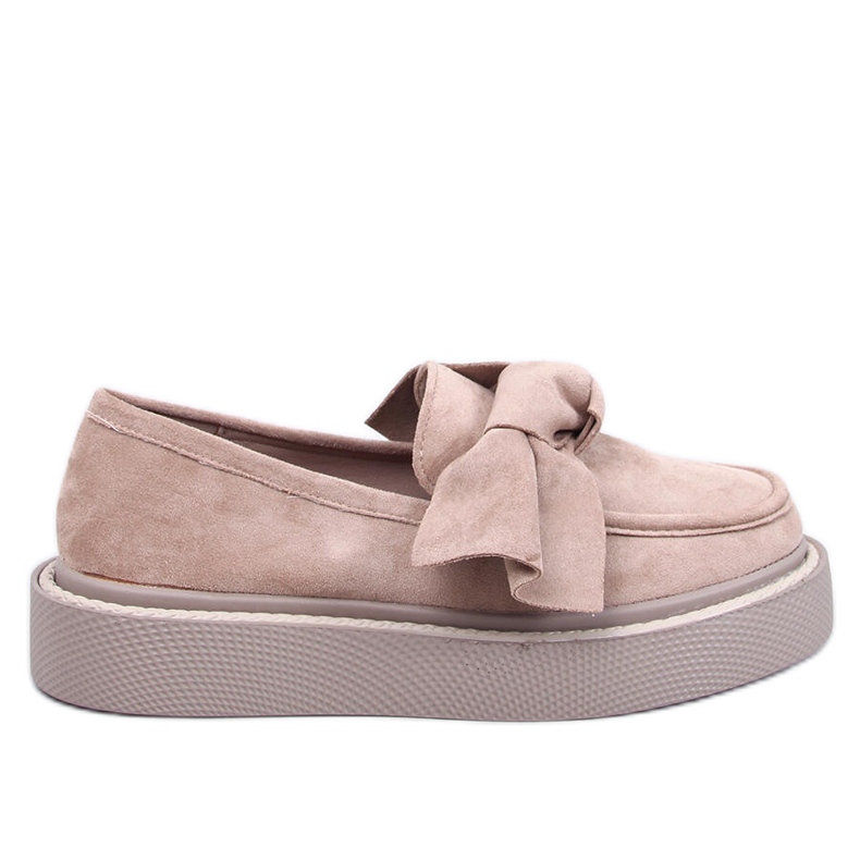 Mocassini da donna in camoscio con fiocco beige-kaki