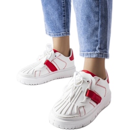 Sneakers sportive con plateau da donna bianche e rosse bianco