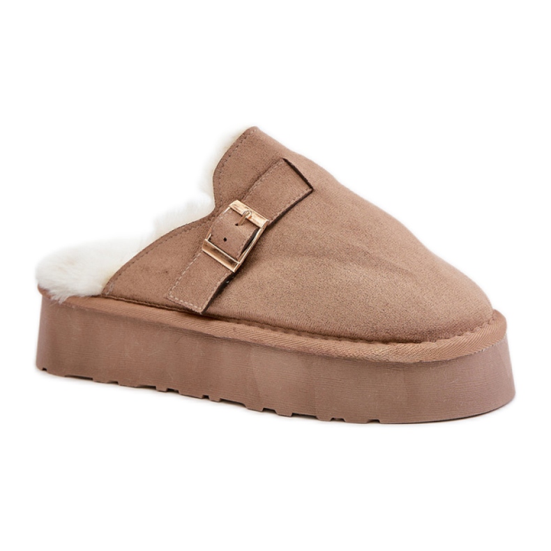 Pantofole da donna isolate con pelliccia FA-185, beige scuro