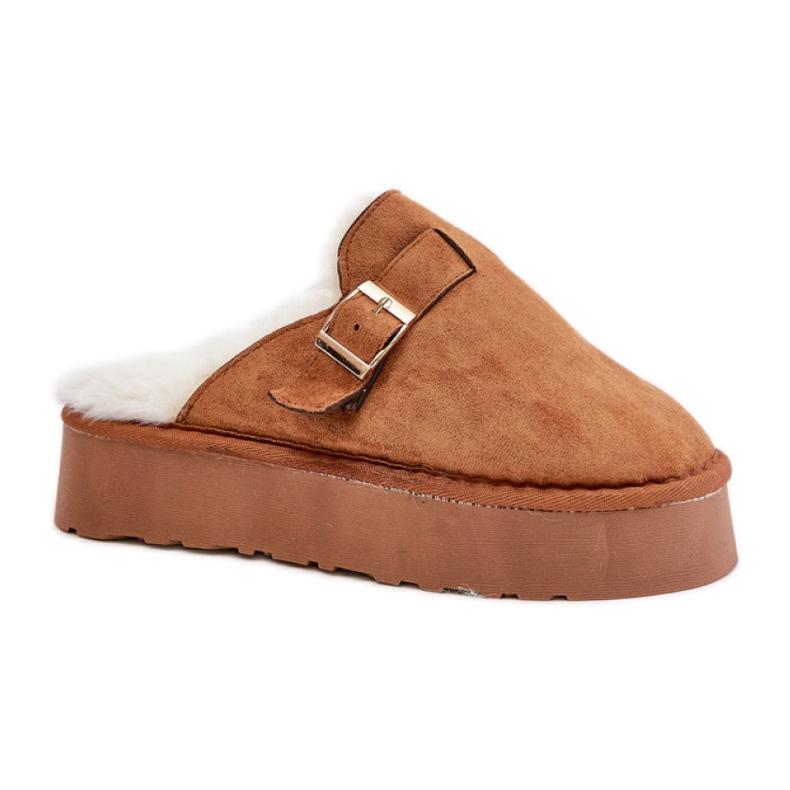 Pantofole da donna isolate con pelliccia FA-185 cammello marrone