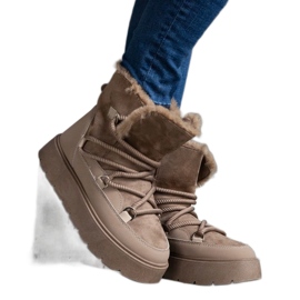Doposci da donna con plateau beige scuro con fodera in pelliccia