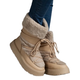 Doposci slip-on da donna isolanti beige decorati con pelliccia