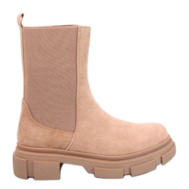 Stivaletti Chelsea dal taglio alto da donna beige-kaki
