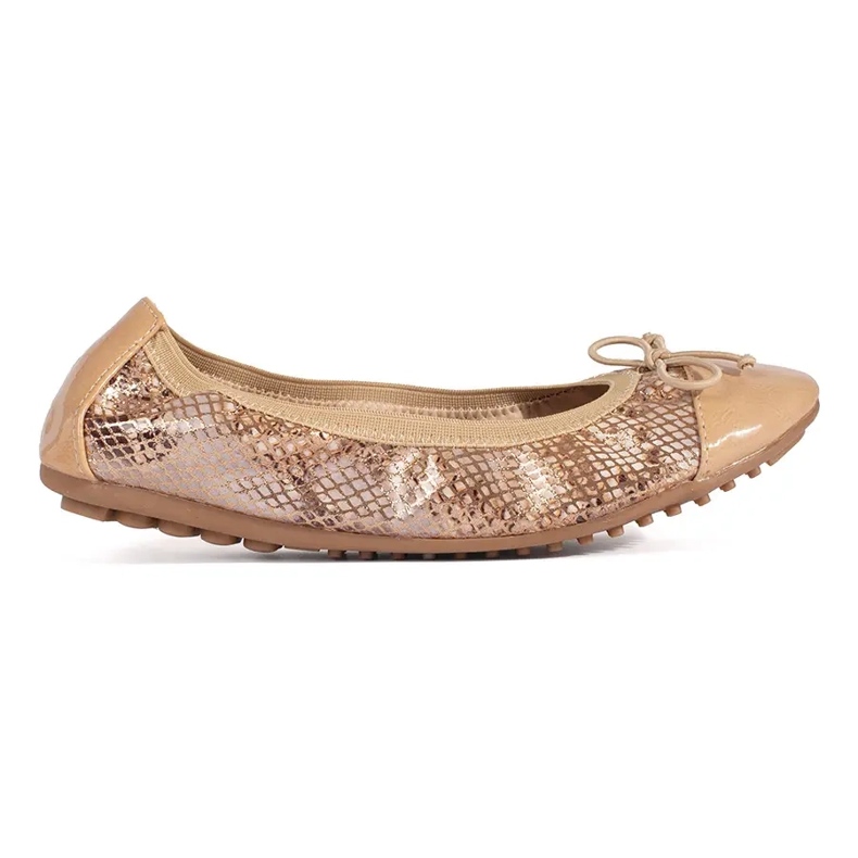 Ballerine beige con elastico con motivo serpente e fiocco