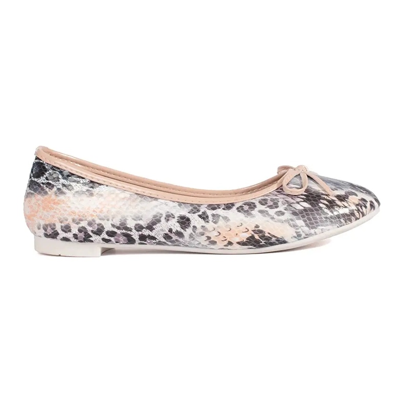 Ballerine basse da donna con motivo serpente e fiocco beige
