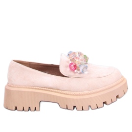 Mocassini da donna con plateau e pietre, beige