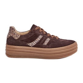 Zazoo N1176 Sneakers in pelle scamosciata sulla piattaforma leopardata, cioccolato marrone