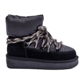Stivali da neve in pelle scamosciata da donna con allacciatura spessa D.Franklin DFSH375003 Nero