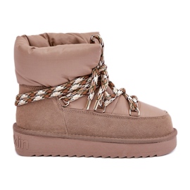 Stivali da neve da donna in pelle scamosciata con allacciatura spessa D.Franklin DFSH375003 beige