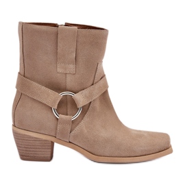 Stivali con tacco alto in pelle scamosciata naturale Zazoo 3444/2 Beige chiaro