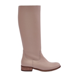 Zazoo 3616 Stivali con cerniera da donna in pelle, beige chiaro