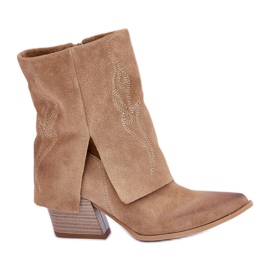 Stivali da cowboy in pelle scamosciata con tacco alto e tomaia risvoltata Zazoo 3488 Beige