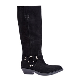 Stivali Da Cowboy In Pelle Scamosciata Con Tacco Basso Con Decorazione Zazoo 3656 Nero