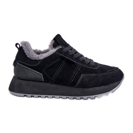 Sneakers da donna in pelle scamosciata con pelliccia ed elemento lucido Big Star OO274580 Sistema Hi-Poly nere nero
