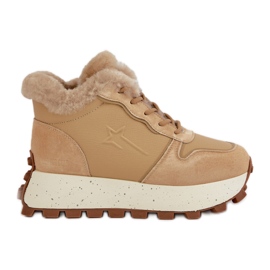 Sneakers Trapper da donna in pelle con pelliccia sulla piattaforma Big Star OO274A330 Beige