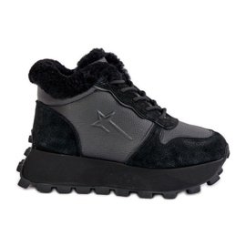 Sneakers Trapper da donna in pelle con pelliccia sulla piattaforma Big Star OO274A329 Nero