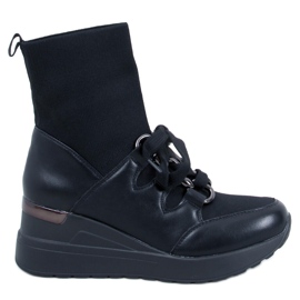 Stivaletti con zeppa con tomaia elastica, neri nero