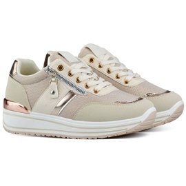 Scarpe sportive da donna, sneakers beige glitter 9053-SP-BE